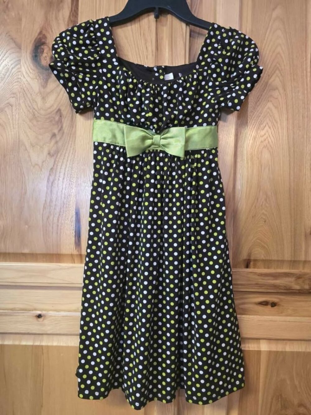 Jenny & Me Girls Special Occassion Dress Short Sleeve Brown Lime Cream Size 8